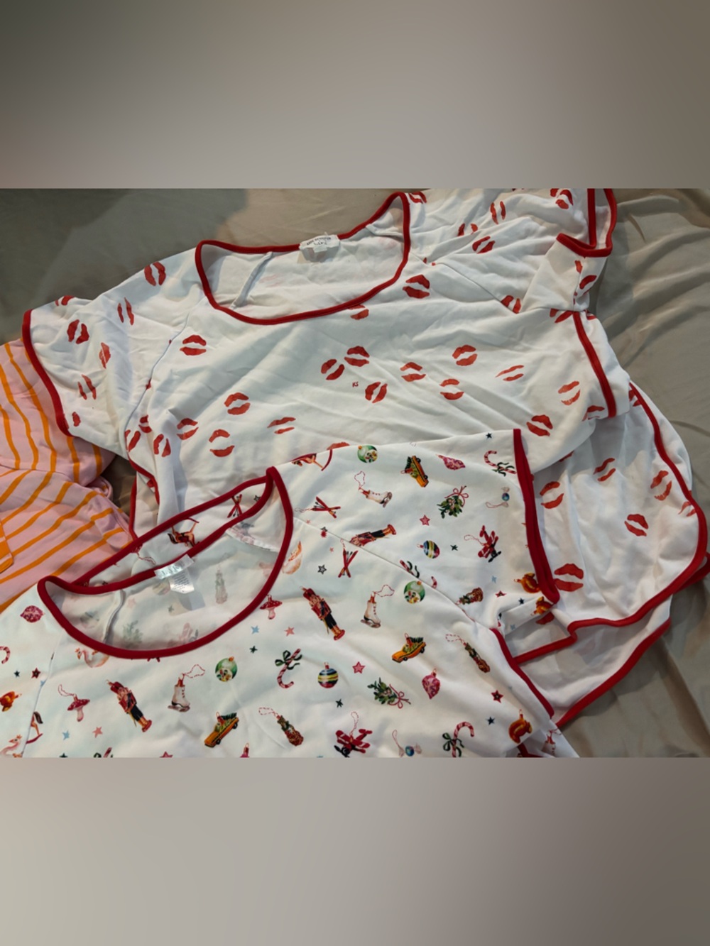 Women’s LAKE size L, 3 pair of pajamas. Holiday-Print, KS Lips and Orange stripe - Picture 2 of 6